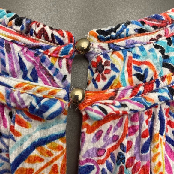 Cupio Dress L Colorful White Leaf Print Viscose High Neck Summer Knee Length - Picture 5 of 9